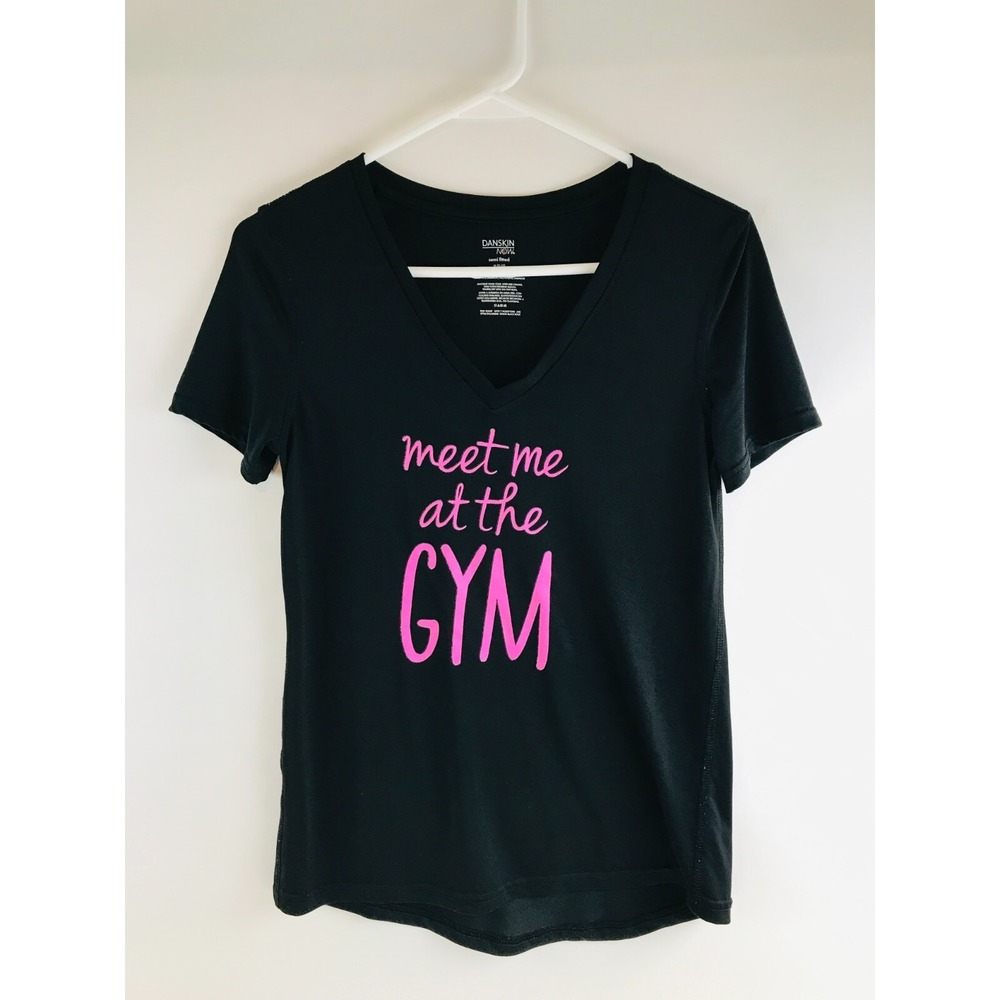 Danskin Now T-Shirt Women's M 8-10 Black Meet Me at the Gym Activewear Dri More